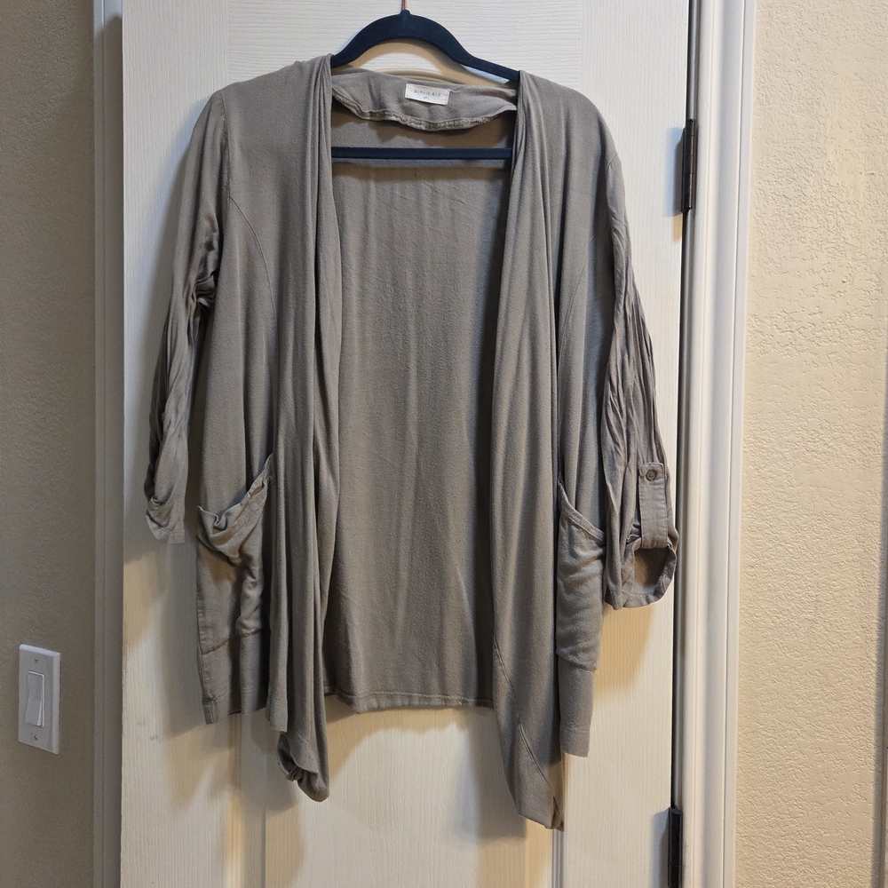 Sophie Rue Olive-Taupe Open-Front Draped Cardigan